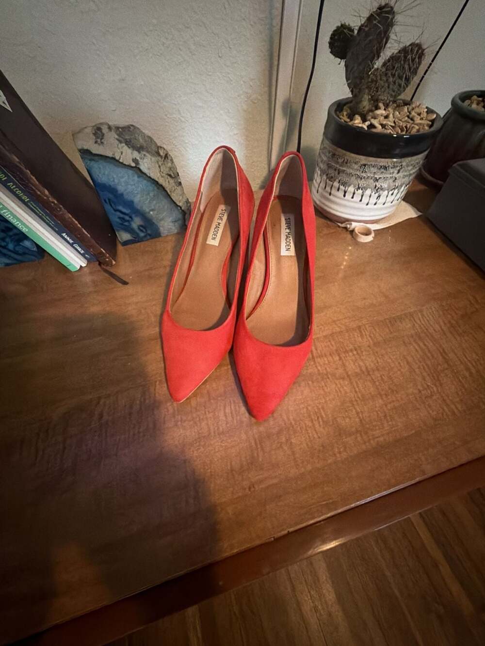 Steve Madden Unityy Red Suede Pointed Toe Block Heel Pumps
